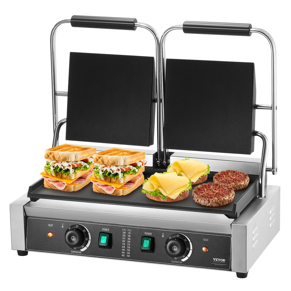 Commercial Panini Grill 3600W Electric Panini Maker Stainless Steel Double Sandwich Press Panini Grill with Temp Control