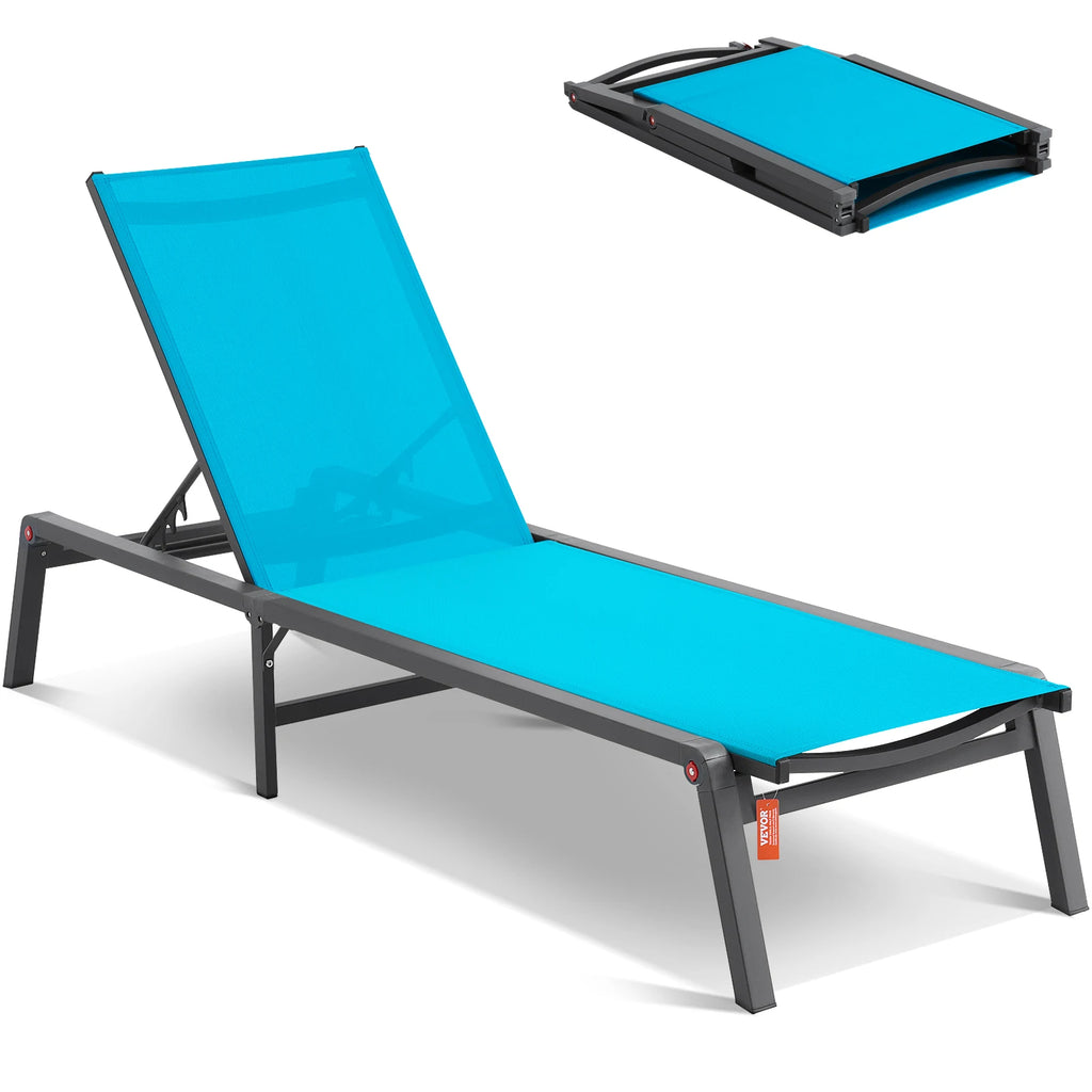 Chaise Lounge Chair Outdoor Aluminum Patio Lounge Chair 5-Position Adjustable Folding Pool Lounge Chair Recliner for Beach