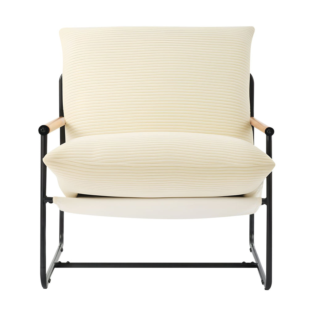 Accent Chair, Metal Framed Chair with Wooden Armrests, Modern Cozy Upholstered Armchair, with Soft Foam Cushioning, Detachable Cushion, for Living Room, Bedroom, Reading Room, Office, Beige