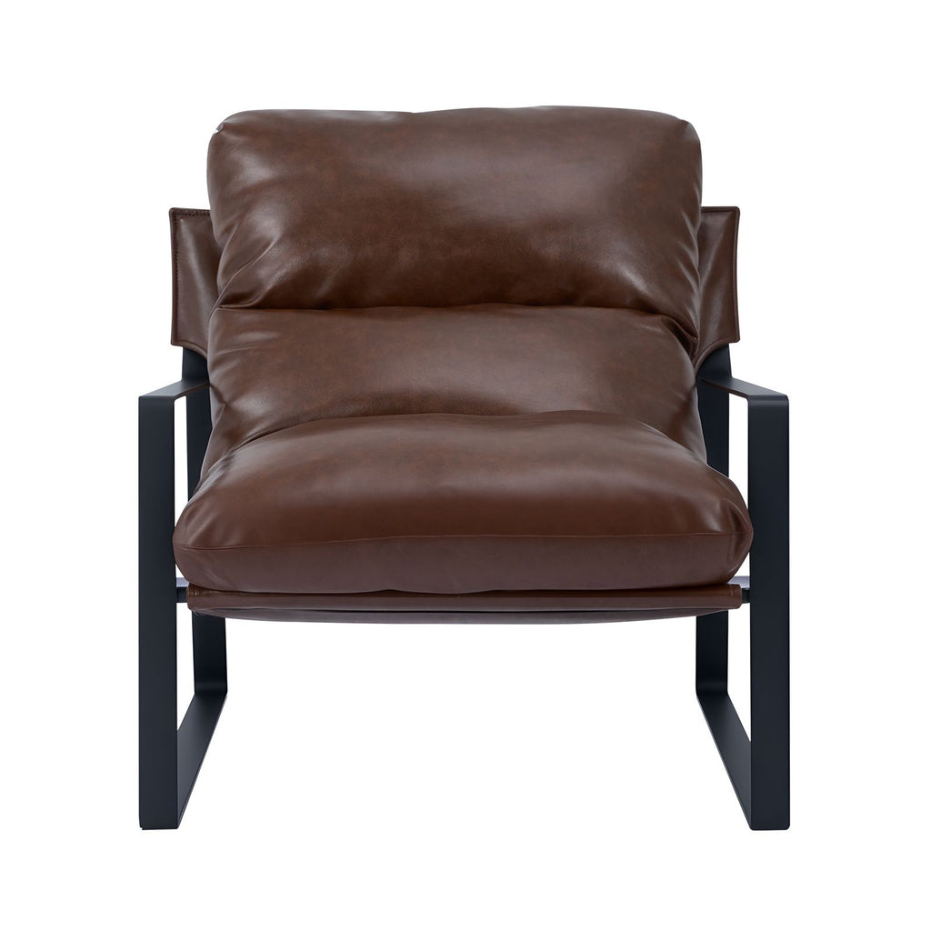 Accent Chair, Modern PU Leather Armchair, Cozy Upholstered Chair, with Soft Foam Cushioning, Sturdy Metal Frame, and Detachable Cushion, for Living Room, Bedroom, Reading Room, Office, Brown