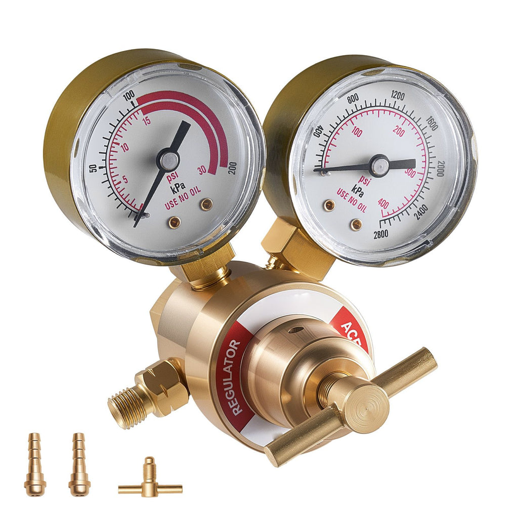 Acetylene Regulator, Precise Acetylene Regulator, 0-400PSI Welding Gas Gauge with CGA-200 Inlet Connection & 9/16"-18 LH Outlet Connection, T-Handle Adjustment