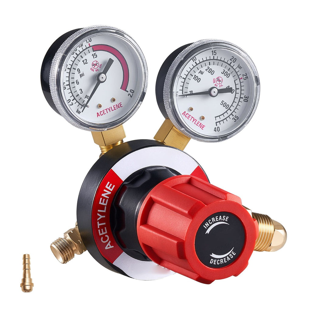 Acetylene Regulator, Precise Acetylene Regulator, 0-500PSI Welding Gas Gauge with CGA-510 Inlet Connection & 9/16"-18 LH Outlet Connection, PC Knob Adjustment