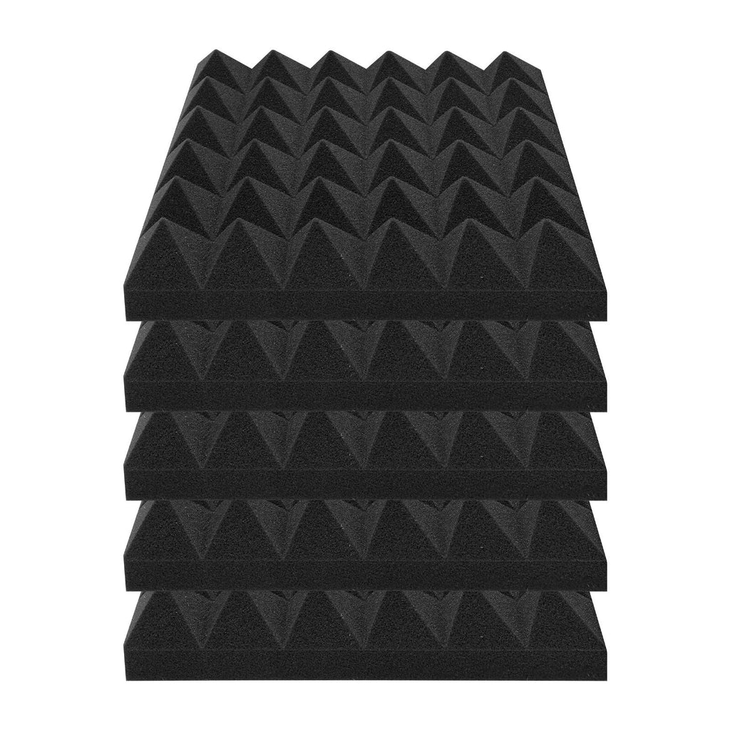 Acoustic Foam Panels, 24 Pack 12 x 12 x 2 inches, Pyramid Soundproof Wall Panels,Fire-Resistant Acoustic Panels,Sound Dampening Absorbing Panels for Studio Wall and Ceiling,Black