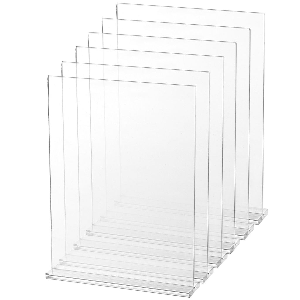 Acrylic Sign Holder, 6 Pack 8.5 x 11-inch Brochure Display Holders, T-Shape Double Sided Display Sign Stand, Clear Acrylic Table Menu Photo Paper Holder for Restaurant Office Wedding Bar