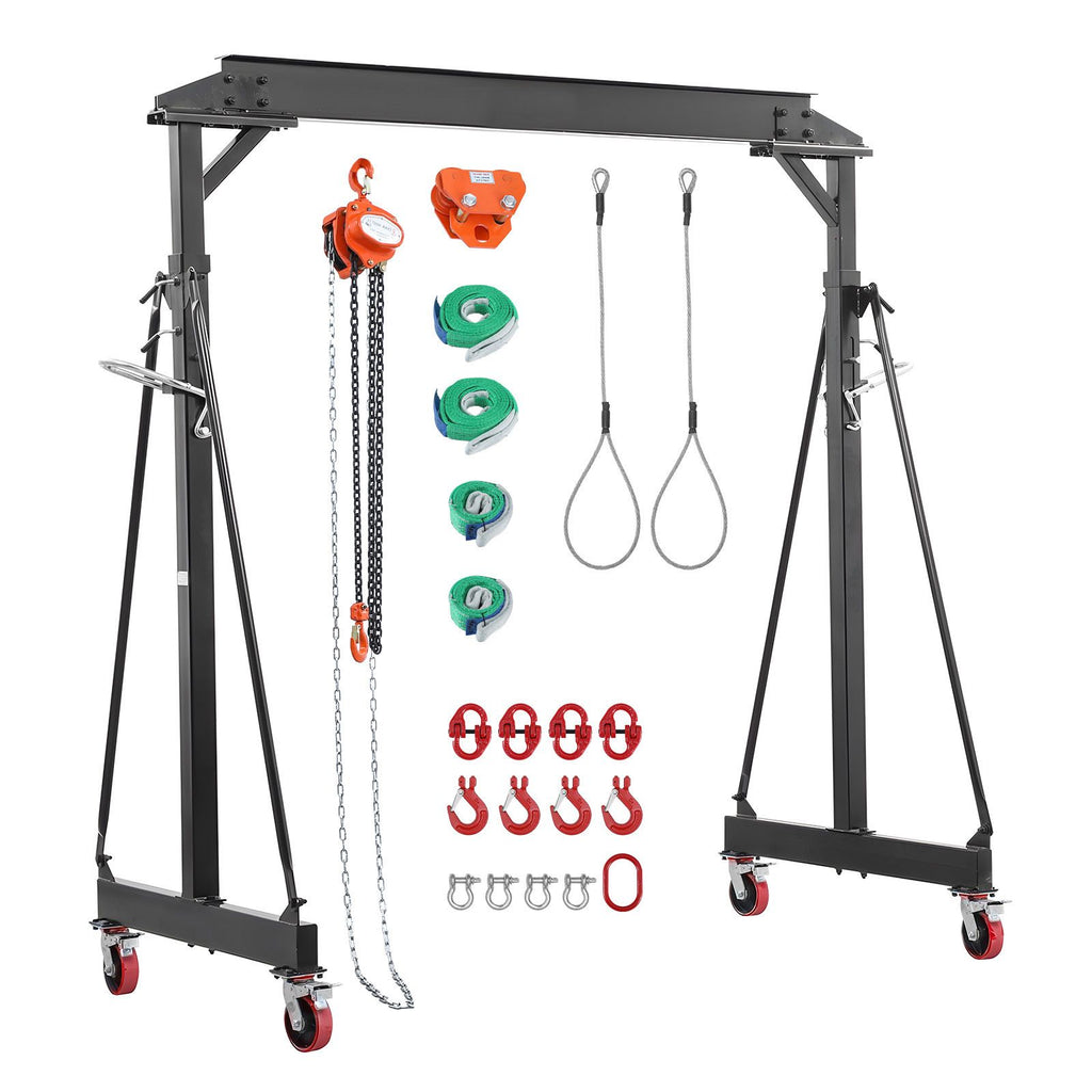 Adjustable Gantry Crane, 4400 lbs Capacity, Portable Shop Lift Hoist with 99.6-146.9 in Height Adjustable, Manual Trolley, Hoist, Sling, Shackles, Hooks, for Garage Factory Warehouse Auto Repair