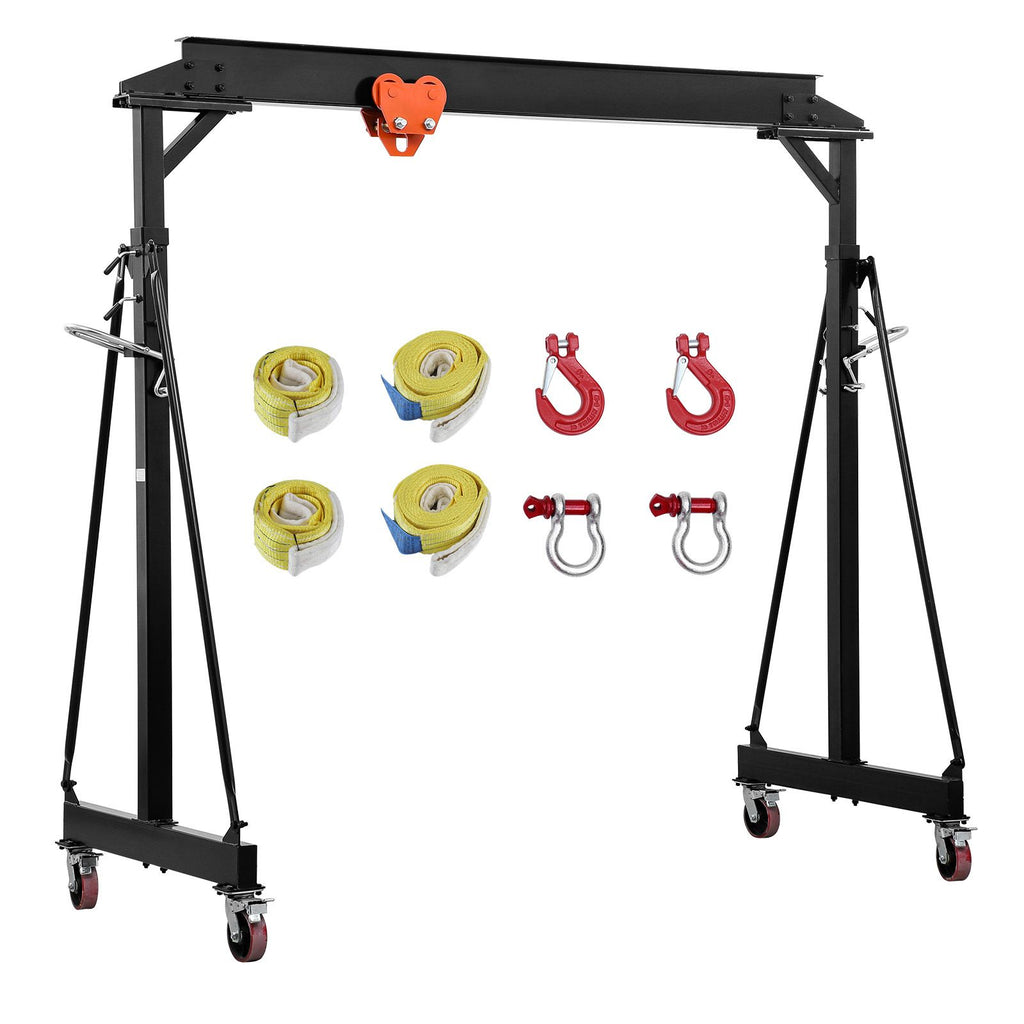 Adjustable Gantry Crane, 5000 lbs Capacity, Portable Shop Lift Hoist with 100.4-147.6 in Height Adjustable, Manual Trolley, Locking Wheels, Steel Construction, for Factory Warehouse Auto Repair