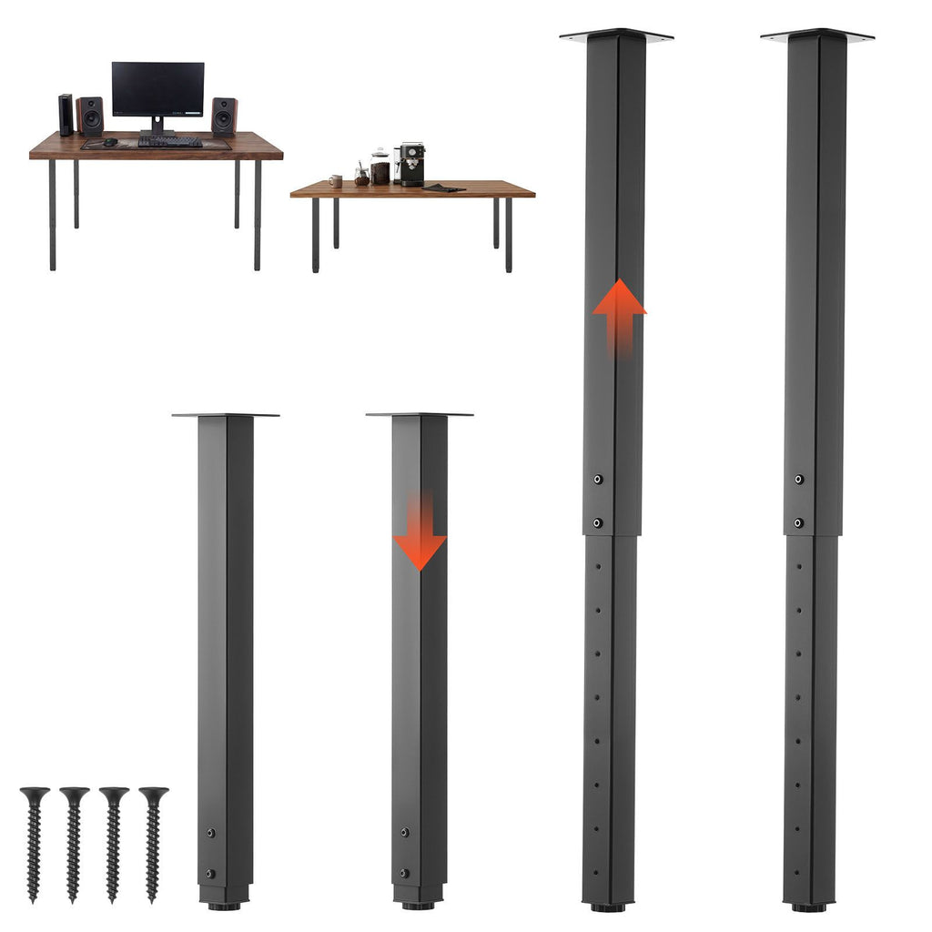 Adjustable Table Legs, 24-40 in Square Steel Furniture Legs, 1200 lbs Max Load Heavy Duty, Quick Installation, Ideal for Home Office Desk DIY, Coffee Dinner Bar Tables, Workbenches, 4 PCS, Black