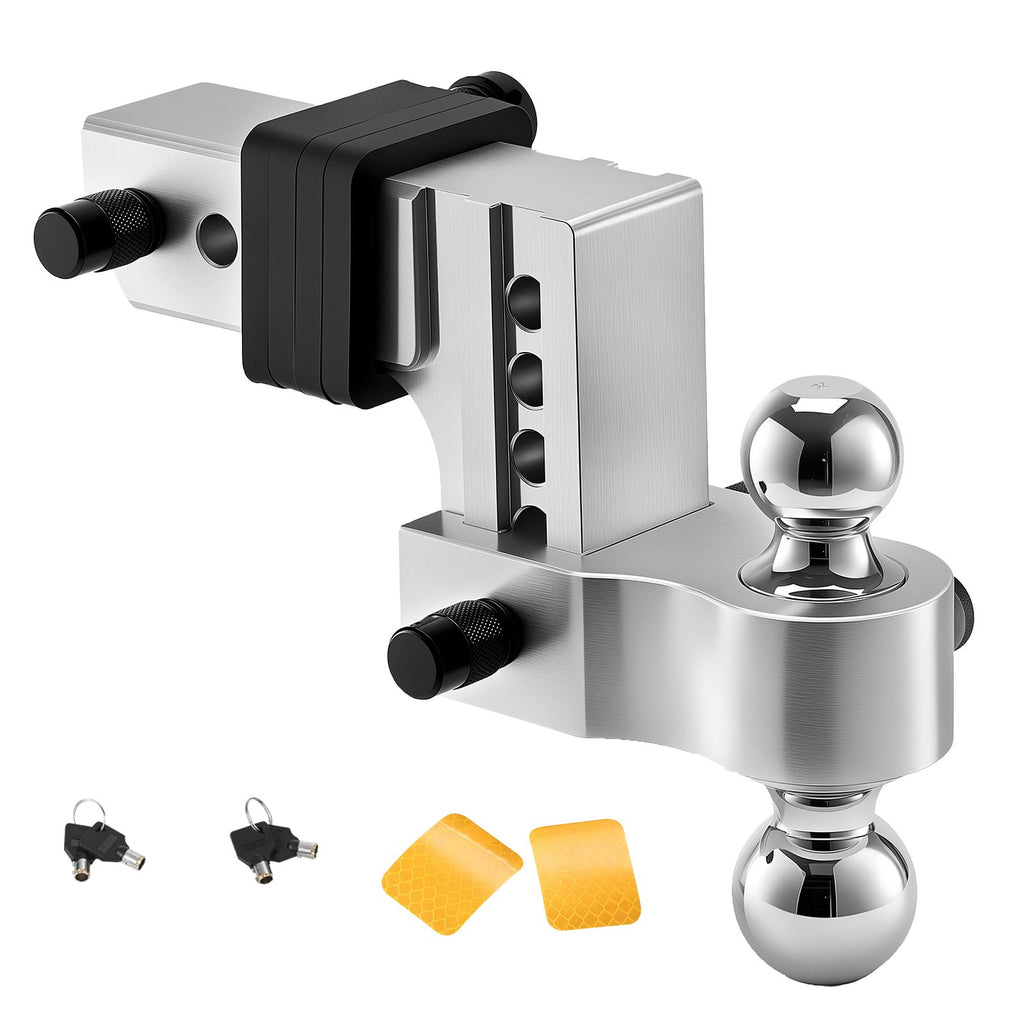 Adjustable Trailer Hitch, 4-Inch Drop Hitch Ball Mount, Fit 2.5-Inch Receiver, Heavy Duty Aluminum Alloy Tow Hitch with 2" & 2-5/16" Balls, 18500 lbs GTW, Receiver Hitch with Anti-theft Pin