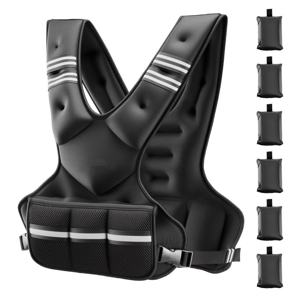 Adjustable Weighted Vest, 20-32 lbs Comfortable X-Shape Body Weight Vest Set with 6 Weight Packs and Reflective Stripe, for Men Women, Workout Equipment for Strength Training Running Jogging