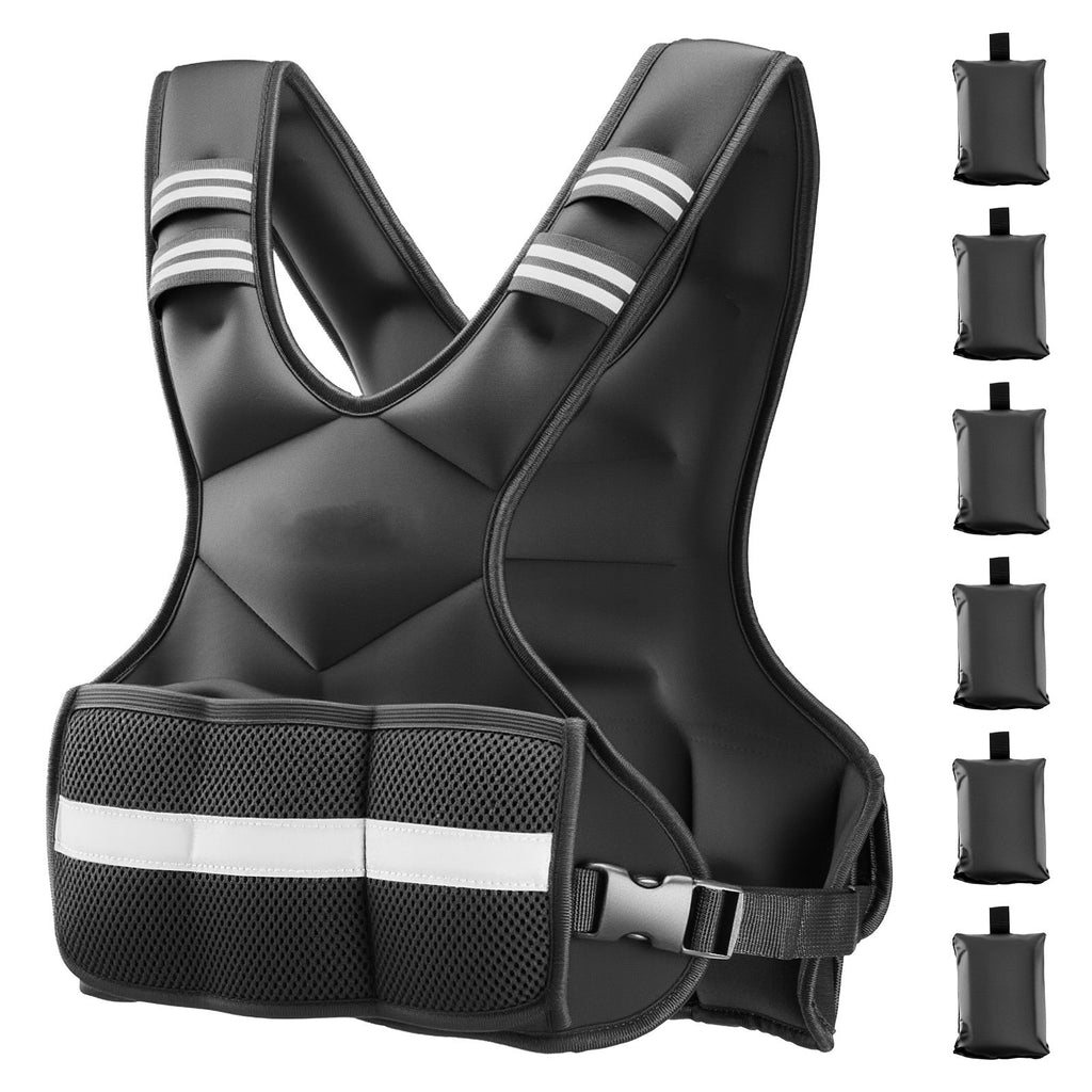 Adjustable Weighted Vest, 4-10 lbs Comfortable X-Shape Body Weight Vest Set with 6 Weight Packs and Reflective Stripe, for Men Women, Workout Equipment for Strength Training Running Jogging