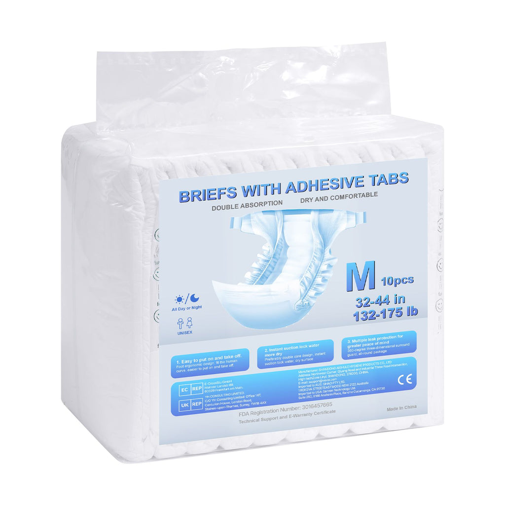 Adult Briefs with Tabs, Super Absorbent Incontinence Briefs for Men and Women, Disposable Adult Diapers with Leakproof 3D Surround Guard & Wetness Indicator - M Size, 40 Count (4 Packs of 10)
