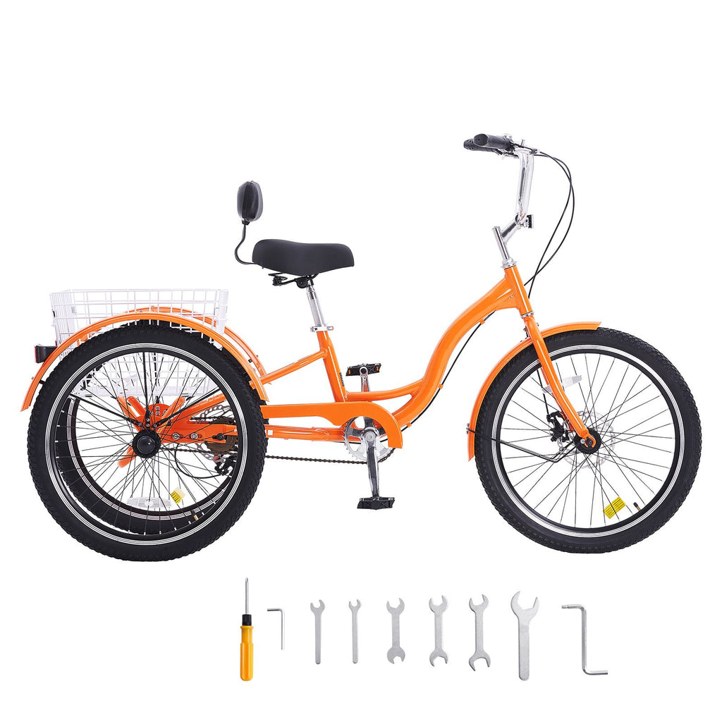 Adult Tricycles Bike, 20 Inch Three-Wheeled Bicycles, 3 Wheel Bikes Trikes, Aluminum Alloy Cruiser Bike with Basket & Adjustable Seat, Picnic Shopping Tricycles for Seniors, Women, Men (Orange)
