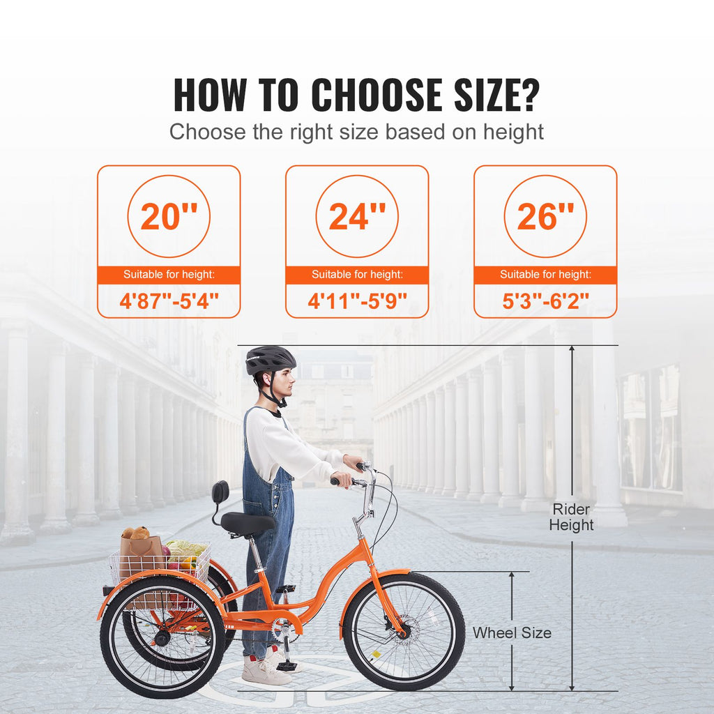 Adult Tricycles Bike, 24 Inch Three-Wheeled Bicycles, 3 Wheel Bikes Trikes, Aluminum Alloy Cruiser Bike with Basket & Adjustable Seat, Picnic Shopping Tricycles for Seniors, Women, Men (Orange) image 2
