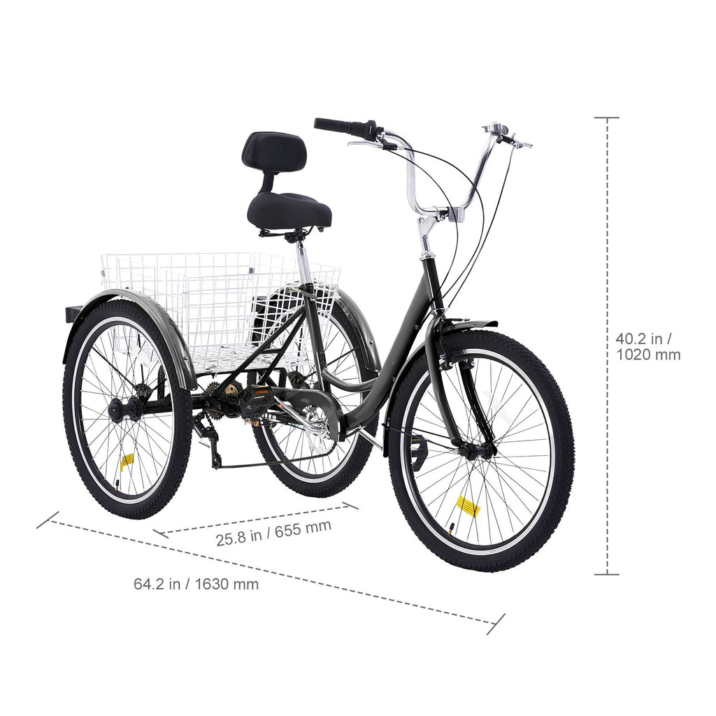Adult Tricycles Bike, 7 Speed Adult Trikes, 20 Inch Three-Wheeled Bicycles, Carbon Steel Cruiser Bike with Basket and Adjustable Seat, Picnic Shopping Tricycles for Seniors, Women, Men (Black)