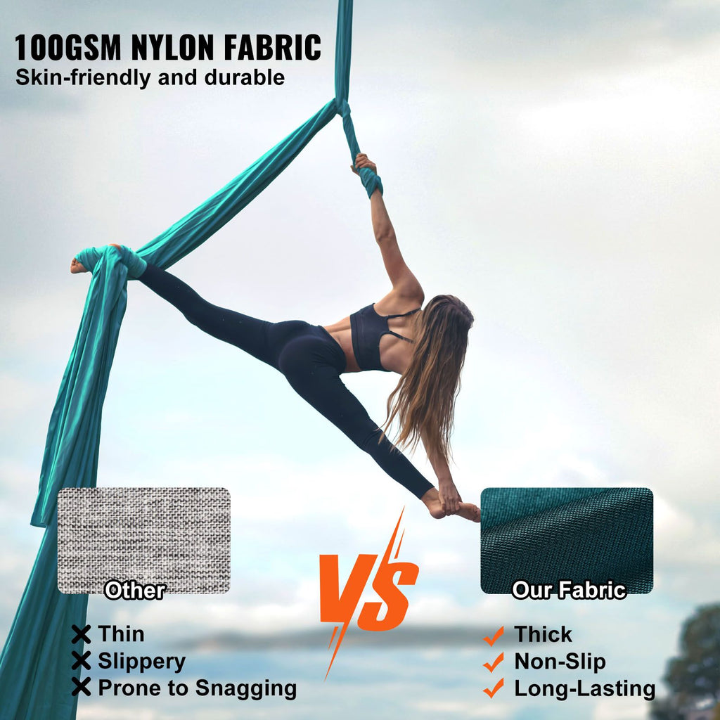 Aerial Silk & Yoga Swing, 11 Yards, Aerial Yoga Hammock Kit with 100gsm Nylon Fabric, Full Rigging Hardware & Easy Set-up Guide, Antigravity Flying for All Levels Fitness Bodybuilding, Green image 2