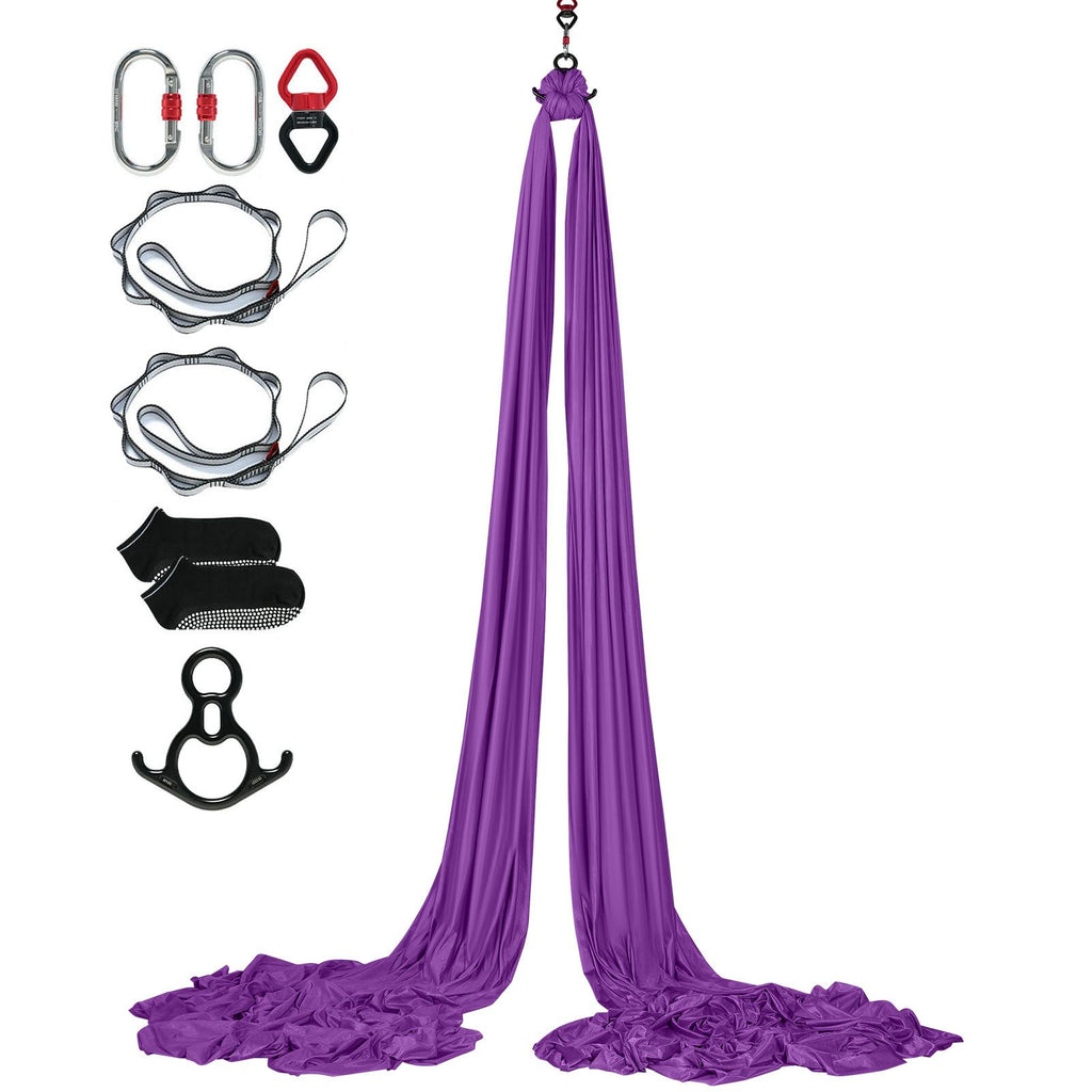Aerial Silk & Yoga Swing, 8.7 Yards, Aerial Yoga Hammock Kit with 100gsm Nylon Fabric, Full Rigging Hardware & Easy Set-up Guide, Antigravity Flying for All Levels Fitness Bodybuilding, Purple