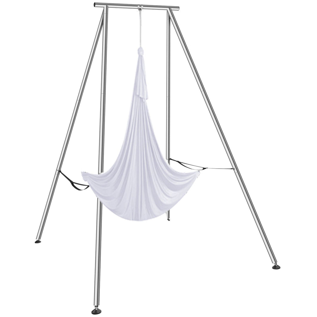 Aerial Yoga Frame & Yoga Hammock, 9.67 ft Height Professional Yoga Swing Stand Comes with 6.6 Yards Aerial Hammock, Max 551.15 lbs Load Capacity Yoga Rig for Indoor Outdoor Aerial Yoga, White