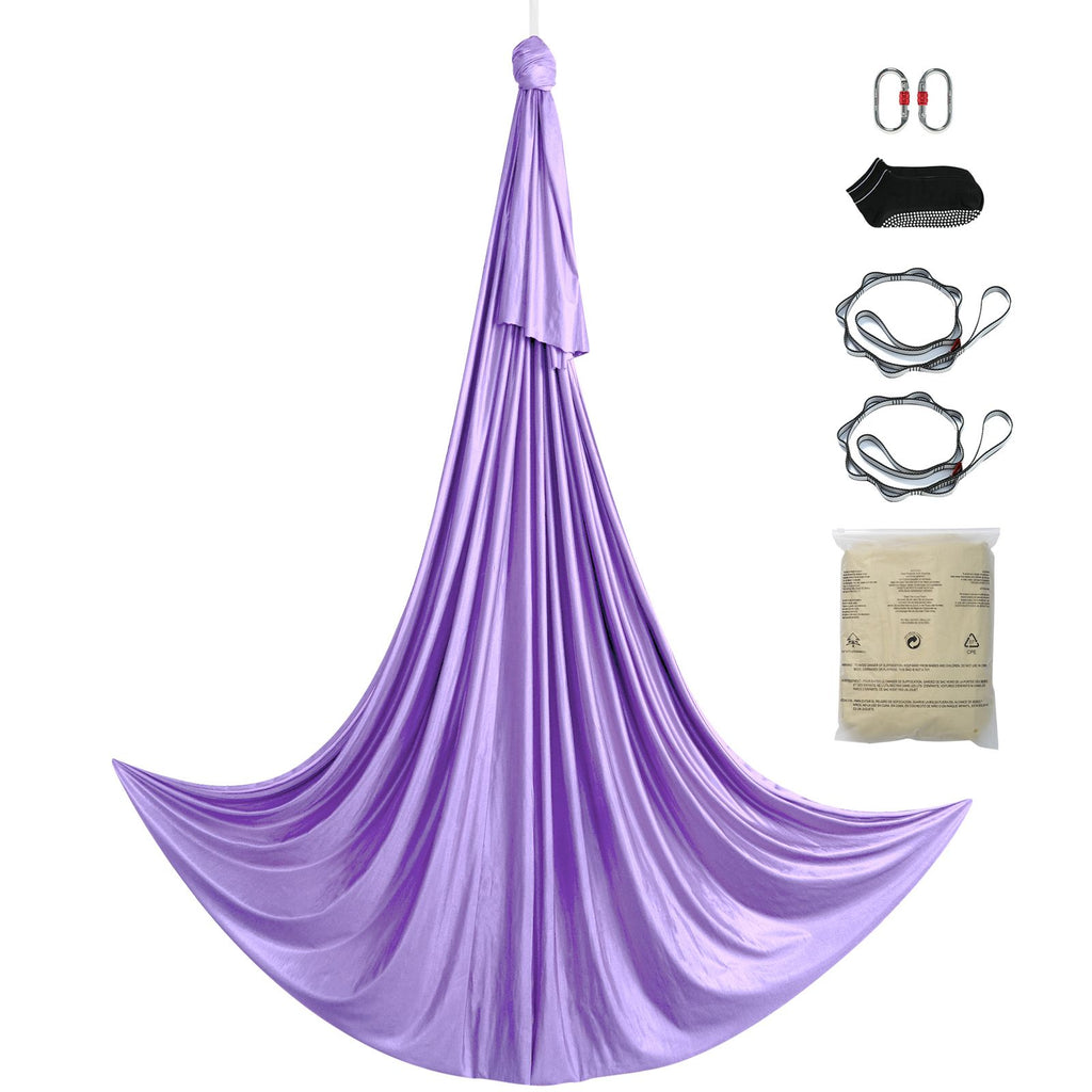 Aerial Yoga Hammock & Swing, 4.4 Yards, Yoga Starter Kit with 100gsm Nylon Fabric, Full Rigging Hardware and Easy Set-up Guide, Antigravity Flying for All Levels Fitness Bodybuilding, Purple