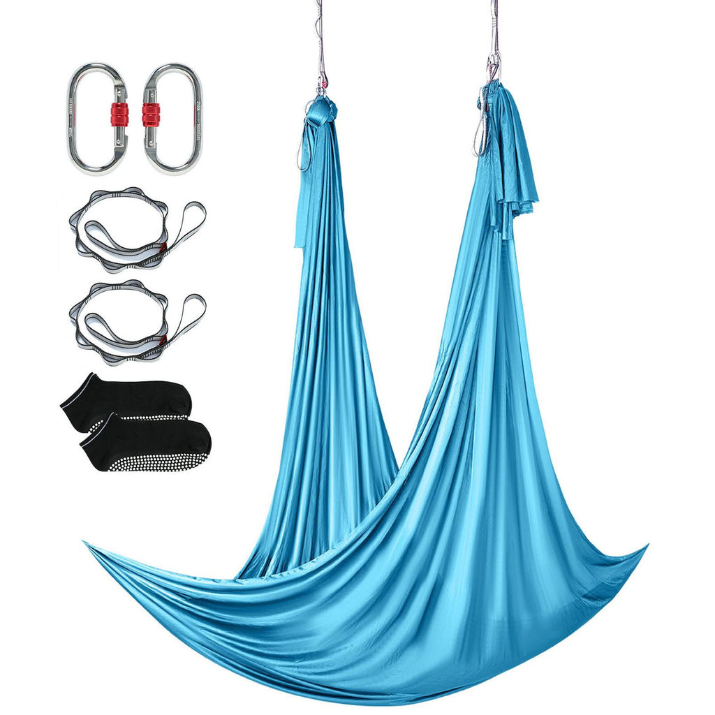 Aerial Yoga Hammock & Swing, 5.5 Yards, Aerial Yoga Starter Kit with 100gsm Nylon Fabric, Full Rigging Hardware & Easy Set-up Guide, Antigravity Flying for All Levels Fitness Bodybuilding, Blue