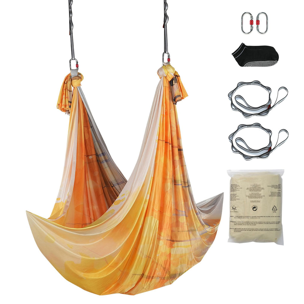 Aerial Yoga Hammock & Swing, 5.5 Yards, Aerial Yoga Starter Kit with 100gsm Nylon Fabric, Full Rigging Hardware & Easy Set-up Guide, Antigravity Flying for All Levels Fitness Bodybuilding, Gold