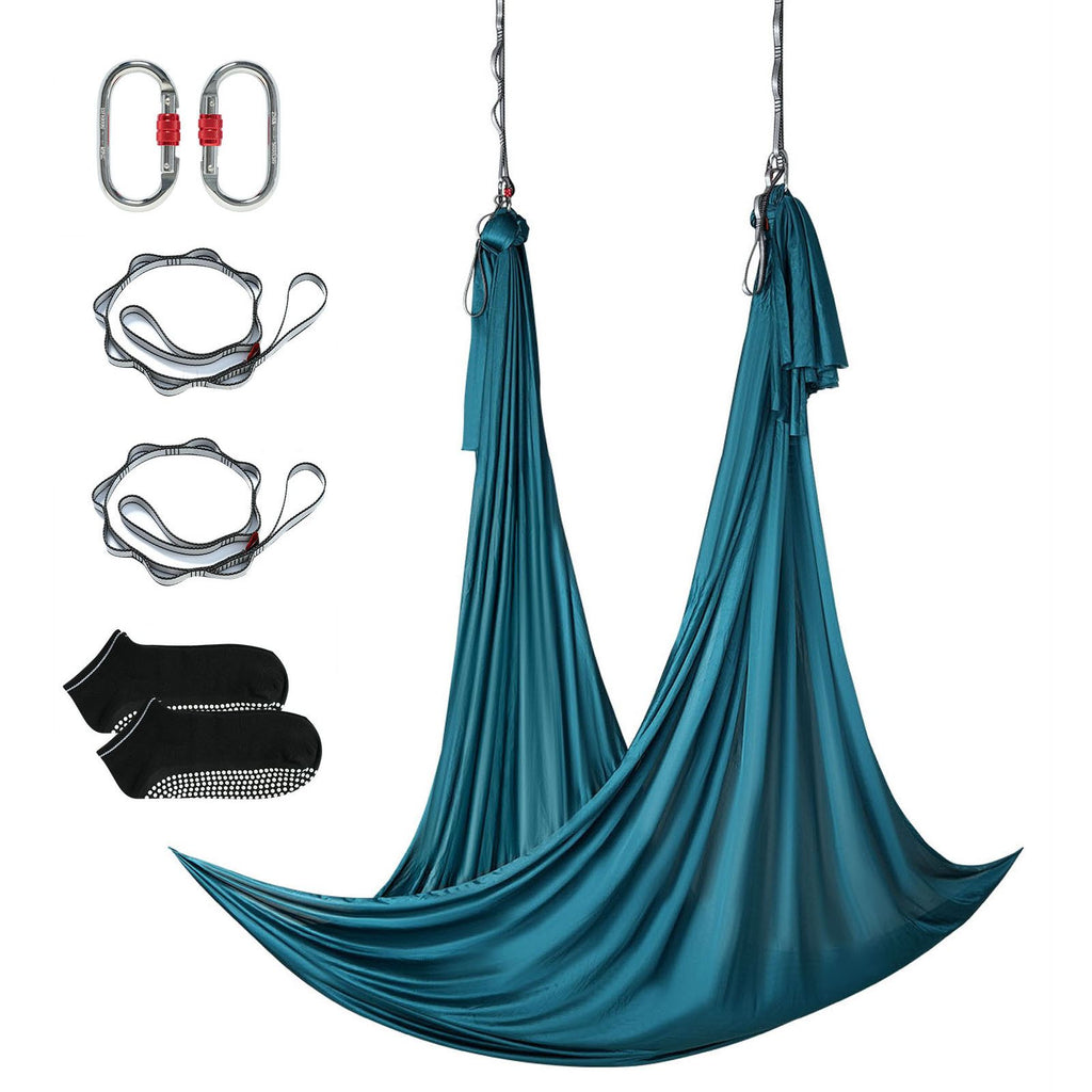 Aerial Yoga Hammock & Swing, 5.5 Yards, Aerial Yoga Starter Kit with 100gsm Nylon Fabric, Full Rigging Hardware & Easy Set-up Guide, Antigravity Flying for All Levels Fitness Bodybuilding, Green