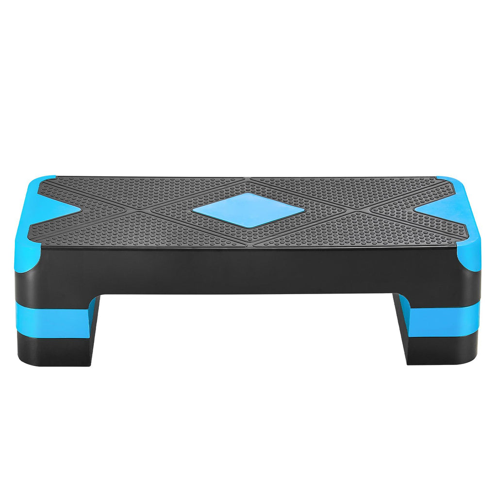 Aerobic Exercise Step Platform, 28-Inch Workout Aerobic Stepper, Height Adjustable Fitness Training Step Deck Trainer with 4 Risers, Non-Slip Surface Bench for Home Gym Cardio Strength, Blue