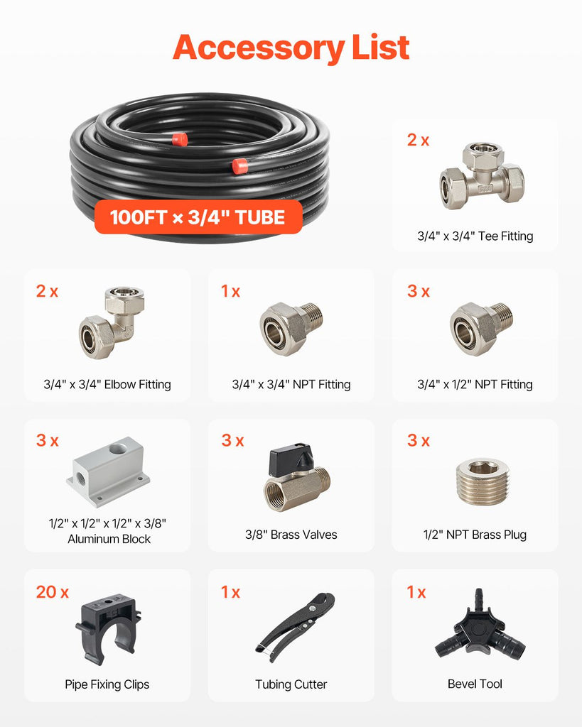 Air Compressor Line Kit, 100FT x 3/4", HDPE-Aluminum Compressed Air Piping System, Leak-Proof, Pressure-Resistant & Easy-to-Install, Compressed Air Line Tubing Kit for Garages Workshops, Black image 2