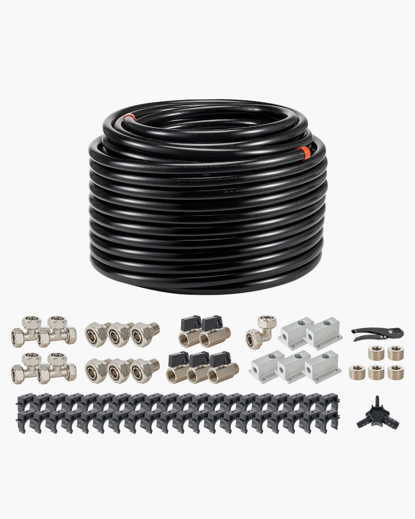 Air Compressor Line Kit, 200FT x 3/4", HDPE-Aluminum Compressed Air Piping System, Leak-Proof & Easy-to-Install, Compressed Air Line Tubing Kit for Garages Workshops, Black
