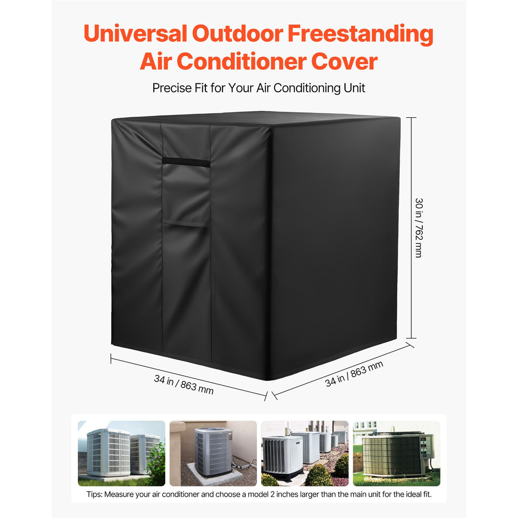 Air Conditioner Cover, 34 x 34 x 30 inch Ac Cover for Air Conditioning Unit, Three-Layer, Waterproof Polyester Fabric, Mesh Ventilation, Universal Defender for Outdoor Outside Ac Unit, Black image 2