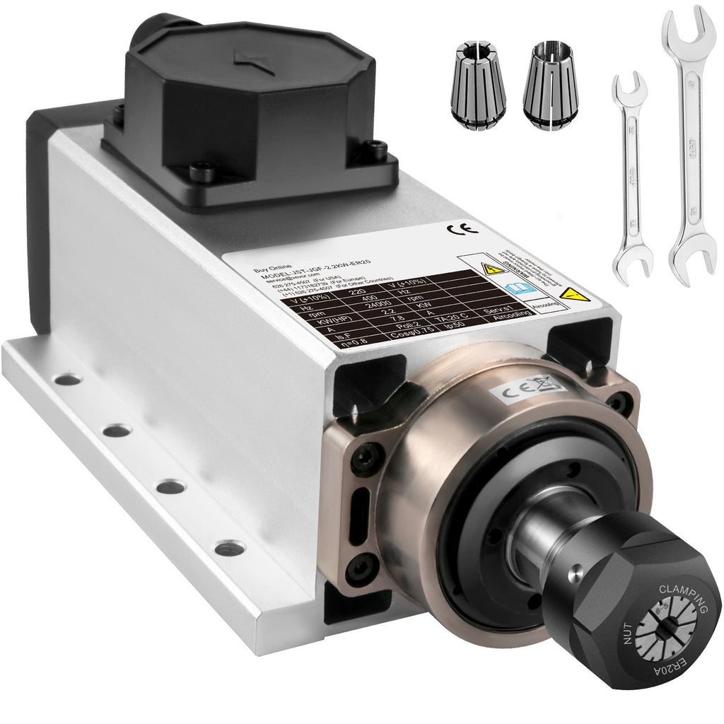 Air Cooled Spindle Motor 2.2KW CNC Spindle Motor 220V Square Air Cooled Spindle Motor ER20 Collet 24000 RPM CNC Spindle 6A Spindle Motor 400 Hz for CNC Router Engraving Milling Machine