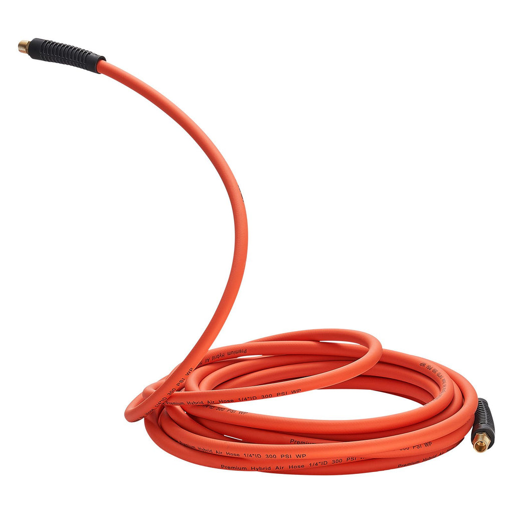 Air Hose, 3/8'' x 50FT Rubber Air Compressor Hose, 300 PSI Kink-Resistant Pneumatic Hoses with 1/4-inch Solid MNPT Bras Fittings, Three-Layer Construction, All-Weather Flexibility
