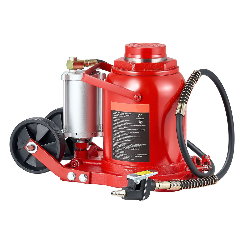 Air Hydraulic Bottle Jack, 50 Ton (110231.5 lbs) Capacity, 10.4-16.1 Inch Lifting Range, Pneumatic/Manual Heavy Duty Welded Bottle Jack with Pump for Car, SUV, Pickup, Truck, RV Auto Repair, Red