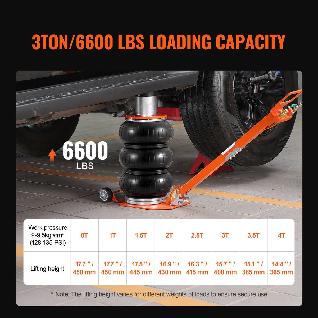 Air Jack, 3 Ton/6600 lbs, 1-6S Pneumatic Lifting Jack with Heightened Column & Adjustable Handle, Compact, Easy-to-Lift & Space-Saving Jack with Thick Rubber Pad