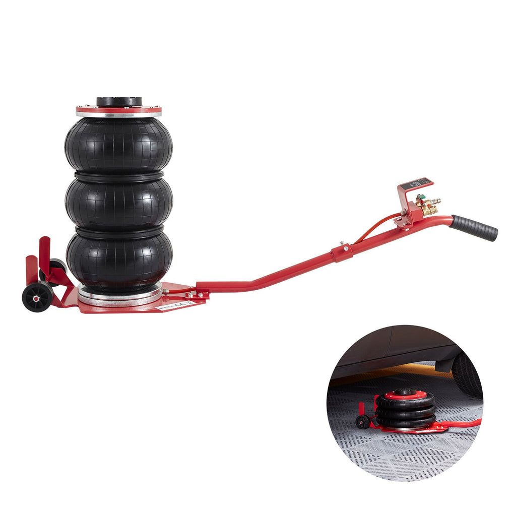 Air Jack, 3 Ton/6600 lbs Triple Bag Air Jack, Airbag Jack with Six Steel Pipes, Lift up to 17.7 inch/450 mm, 3-5 s Fast Lifting Pneumatic Jack, with Long Handles for Cars, Garages, Repair, (Red)