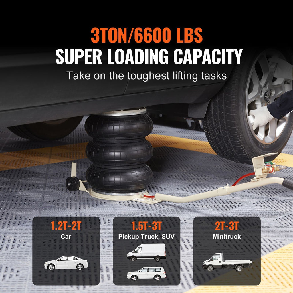 Air Jack, 3T / 6600 lbs Triple Bag Air Jack, Airbag Jack with Six Steel Pipes, Lift up to 17.7 inch/450 mm, 3-5 s Fast Lifting Pneumatic Jack, with Long Handles for Car, Garage, Repair