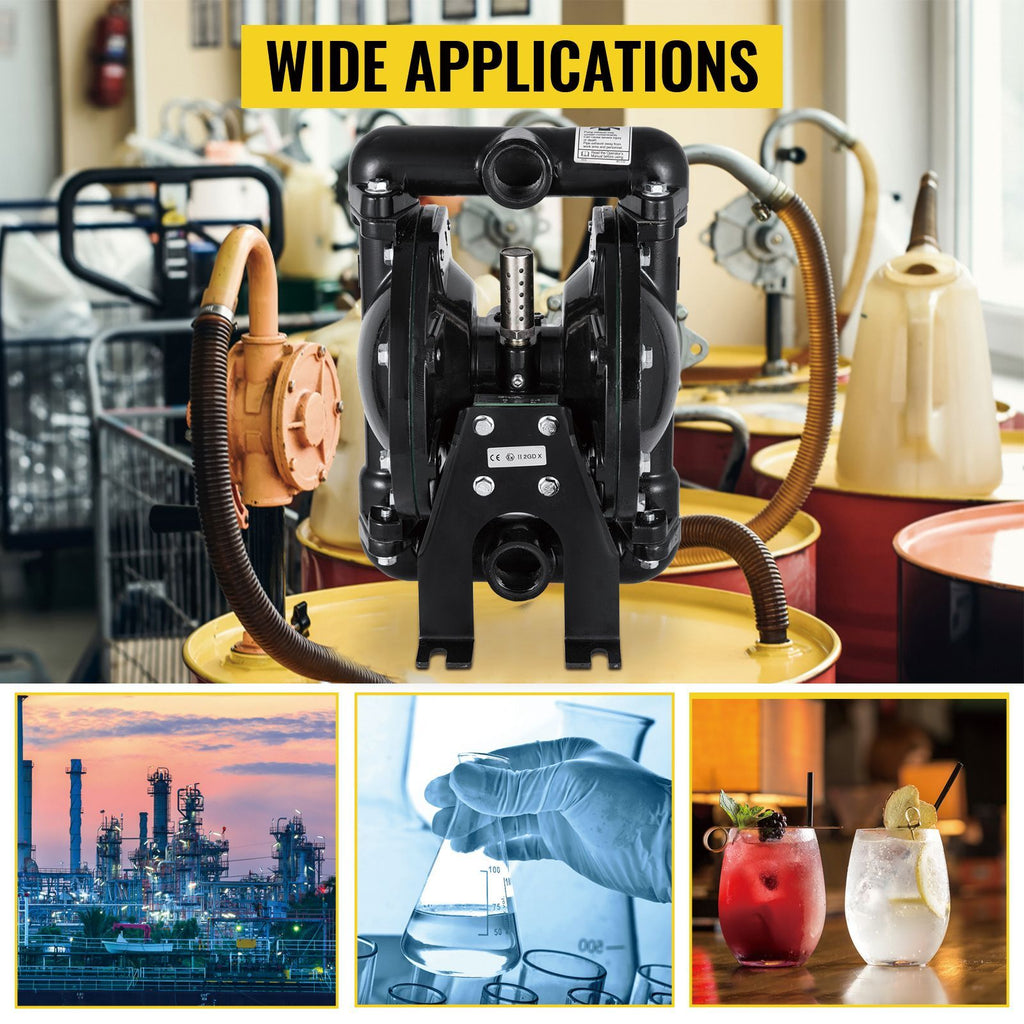 Air-Operated Double Diaphragm Pump 1 inch Inlet Outlet Aluminum 35 GPM Max 120PSI, Nitrile Diaphragm, QBY4-25L-1inch-35