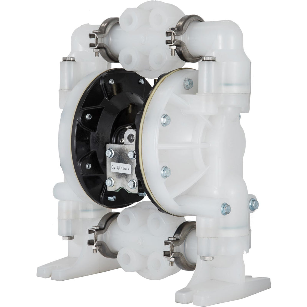 Air-Operated Double Diaphragm Pump 1 inch Inlet/Outlet 30GPM Polypropylene Max 120PSI for Chemical and Industrial Use