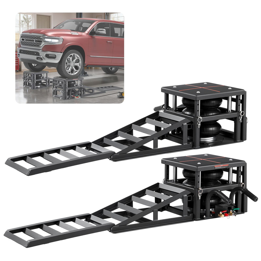 Air Portable Car Lifts 2PCS, 11023 lbs/5 Ton Capacity, 12.6 inch Max Height, Pneumatic Ramp Jacks with Airbags, Wheel Chocks, Extension Ramps, Heightened Columns, Heavy-Duty for Sedan SUV Pickup