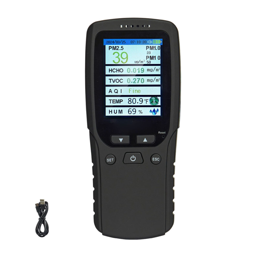 Air Quality Monitor 8-IN-1, Professional PM2.5 PM10 PM1.0 Particle Counter, Formaldehyde, Temperature, Humidity, TVOC AQI Tester for Indoor/Outdoor, Air Quality Meter w/Alarm Thresholds