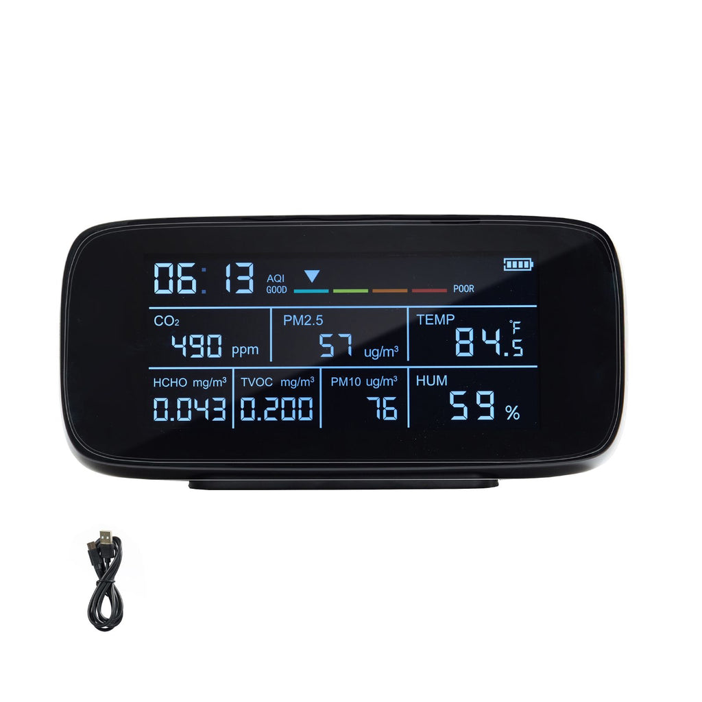 Air Quality Monitor 9-IN-1, CO2, Temperature, Humidity, Formaldehyde TVOC AQI Tester, Professional PM2.5 PM10 PM1.0 Particle Counter for Indoor/Outdoor, Air Quality Meter w/Alarm Thresholds