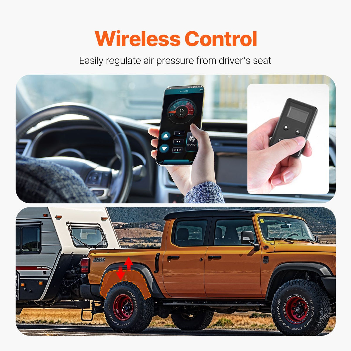 Air Shock Controller Kit, 12V 100PSI Wireless On Board Air Compress ...