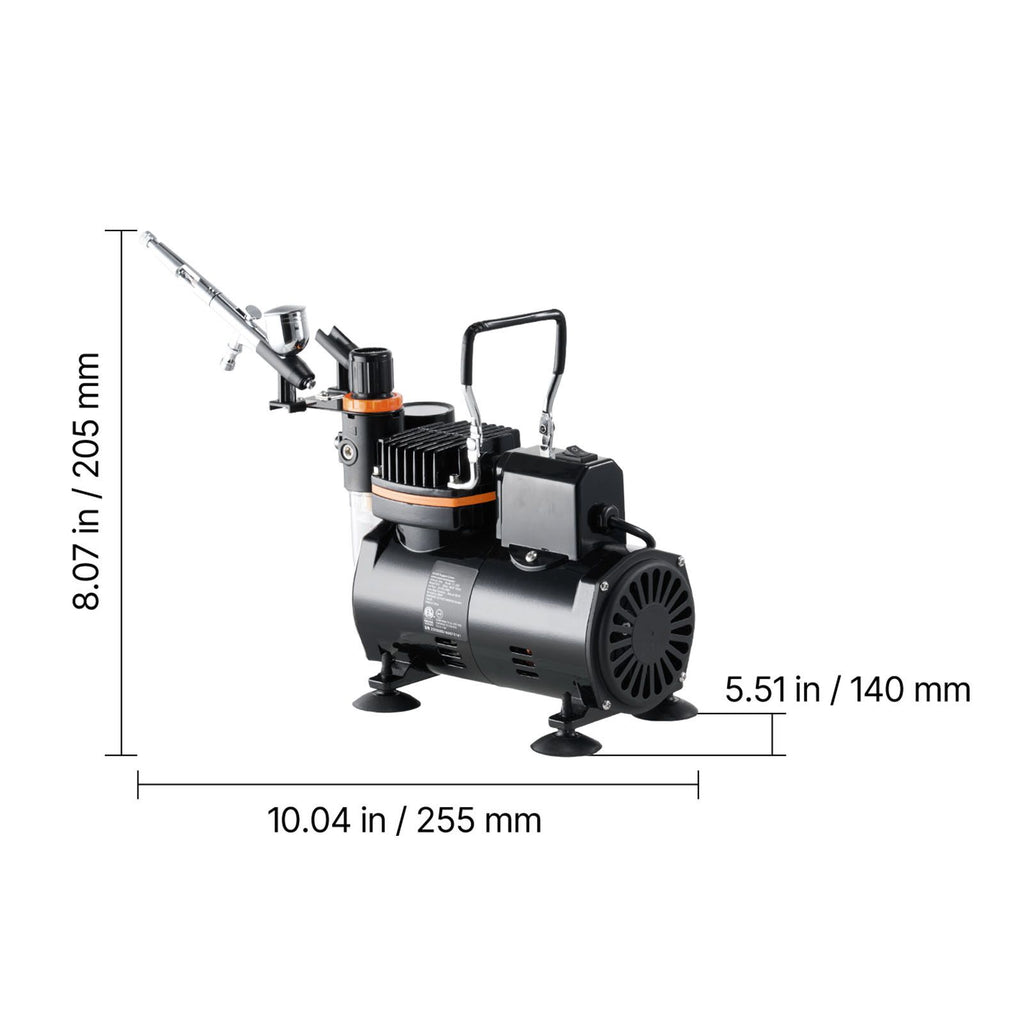 Airbrush Kit, 1/6 HP, Air Brush Kit with Air Compressor, 1 Dual-Action Professional Airbrush with 3 Tips, Hose, Holder, Cleaning Set, Low Noise, for Cake Decorating, Model Painting, Nail Art