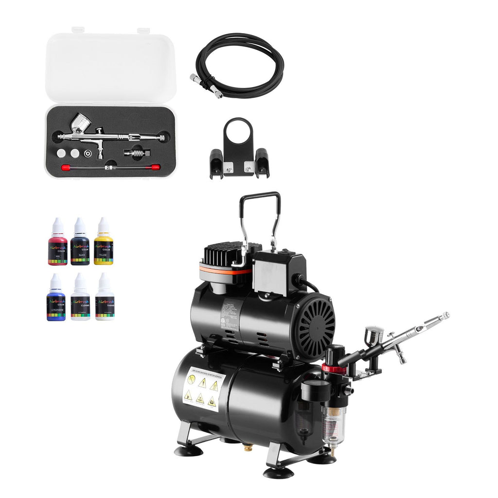 Airbrush Kit, 1/6 HP, Air Brush Kit with Air Compressor and Tank, 1 Dual-Action Professional Airbrush with 3 Tips, Acrylic Paint, Low Noise, for Cake Decorating, Model Painting, Nail Art