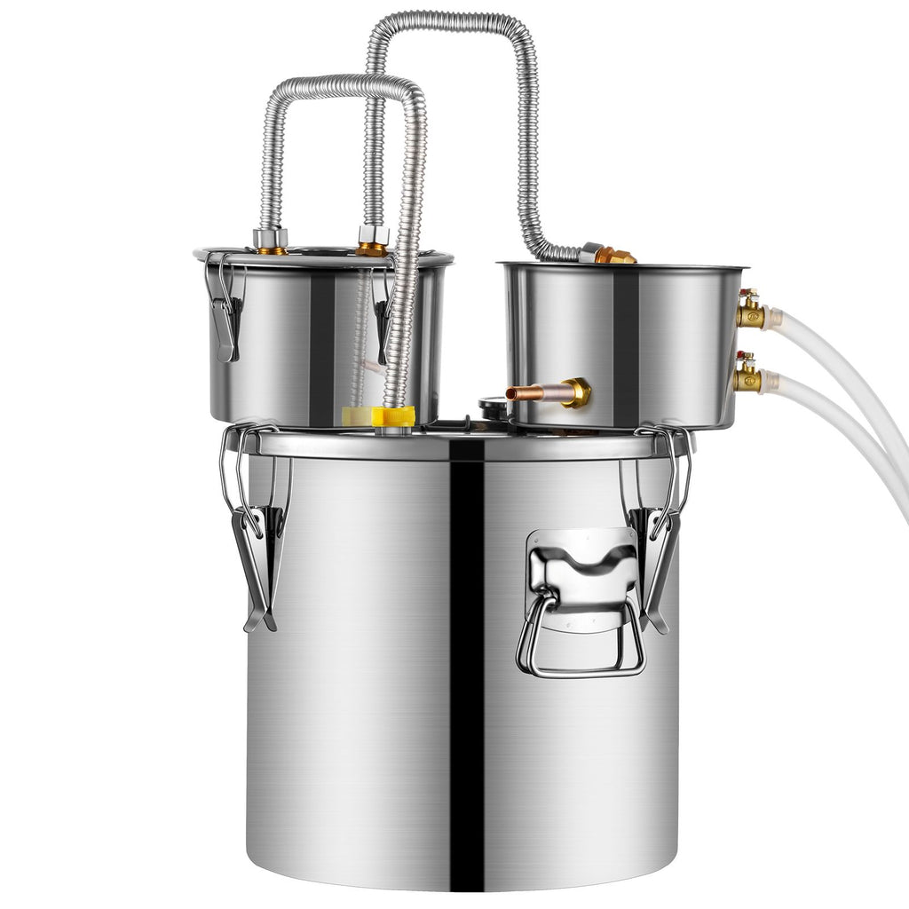Alcohol Still, 13.2 Gal / 50 L Stainless Steel Water Alcohol Distiller with Copper Coil for Fast Cooling, Dual Condenser Distiller Kit with Secondary Distillation, for Wine Whisky Brandy, Silver