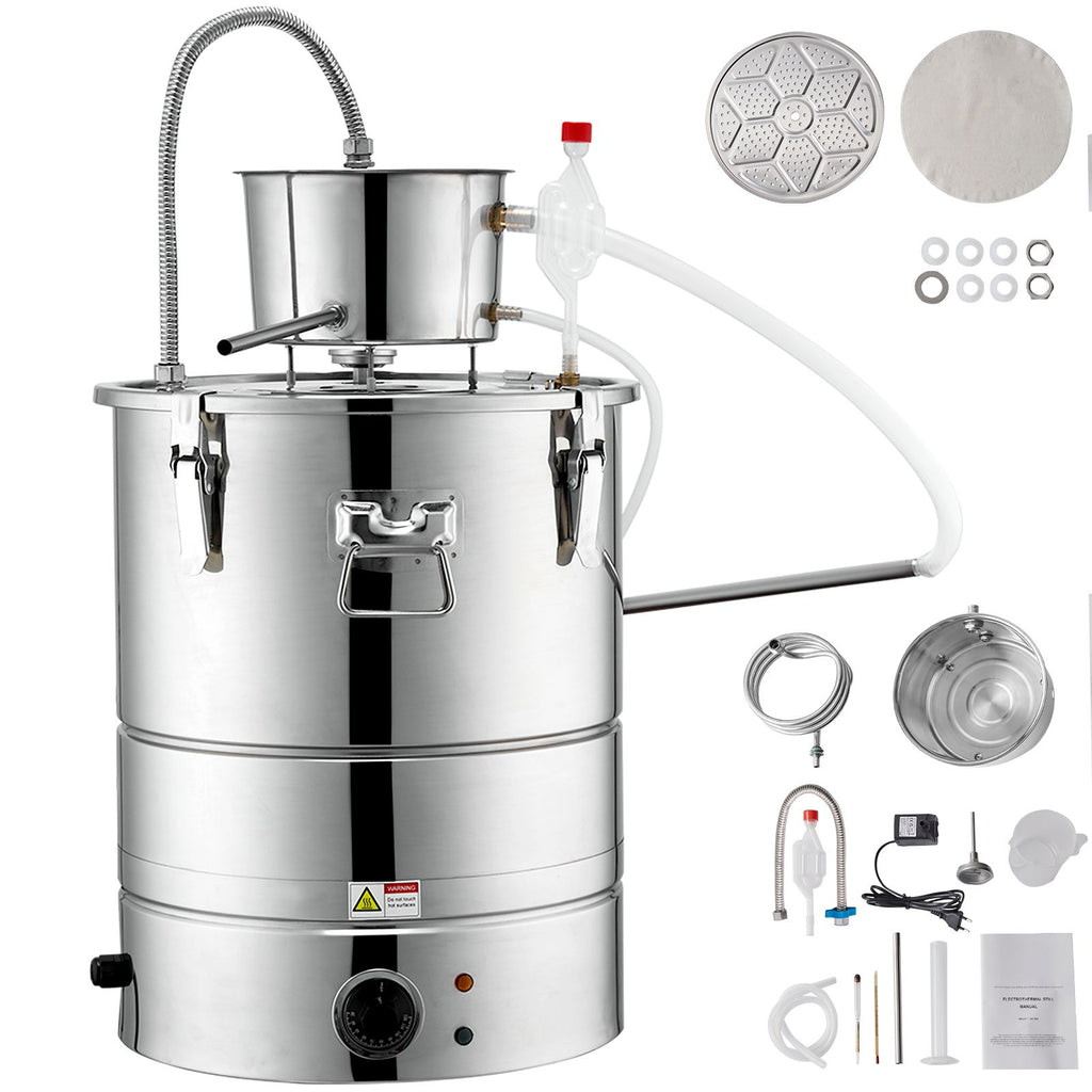 Alcohol Still, 15 Gal 50L Water Alcohol Distiller, Home Distillery Kit include Stainless Steel Tube & Pump & One-way Exhaust Valve & Thermometer (30-120 Celsius) for Whisky Wine Brandy, Silver