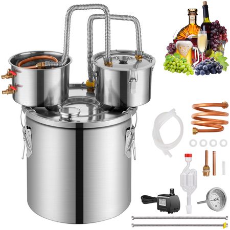 Alcohol Still, 3 Gal / 11.4 L Stainless Steel Water Alcohol Distiller with Copper Coil for Fast Cooling, Dual Condenser Distiller Kit with Secondary Distillation, for Wine Whisky Brandy, Silver image 8