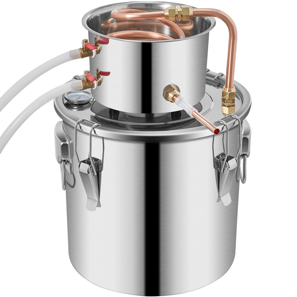 Alcohol Still 3Gal/12L Stainless Steel Alcohol Distiller Copper Tube Home Brewing Kit Build-in Thermometer for DIY Whisky Wine Brandy, Silver
