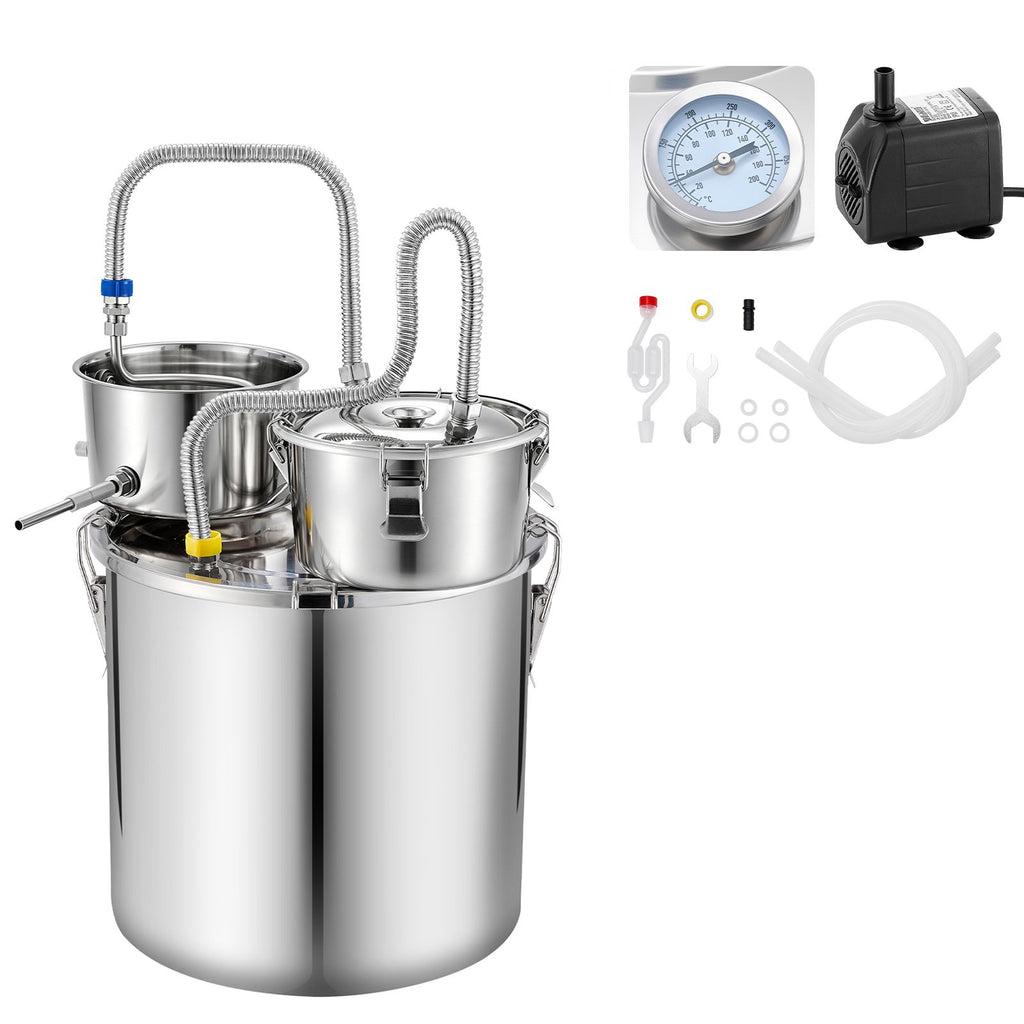 Alcohol Still, 8 GAL/ 30L Alcohol Distiller with Thumper Keg, Dual-scale Thermometer, and Water Pump, Home Brewing Kit for DIY Whiskey Wine Brandy