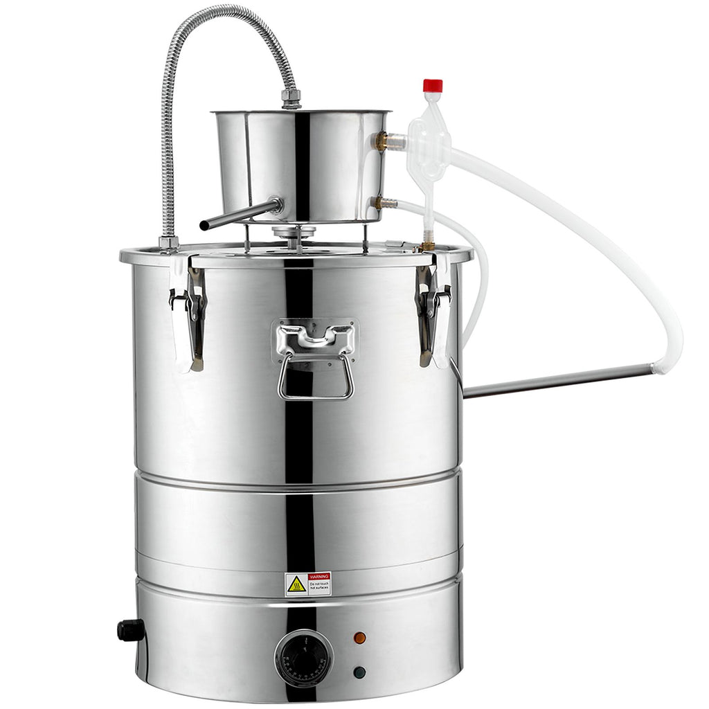 Alcohol Still, 9 Gal 30L Water Alcohol Distiller, Home Distillery Kit include Stainless Steel Tube & Pump & One-way Exhaust Valve & Thermometer (30-120 Celsius) for Whisky Wine Brandy, Silver