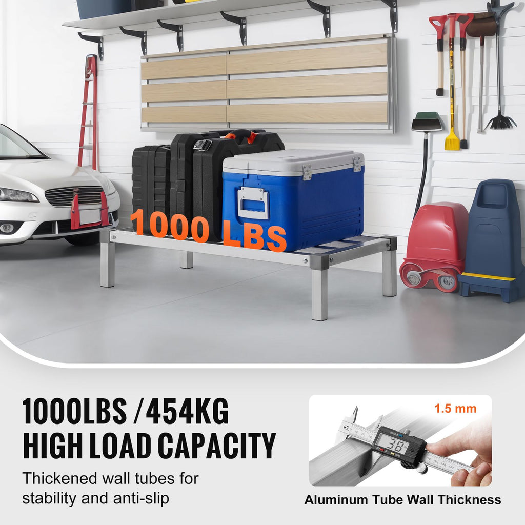 Aluminum Dunnage Rack, 36' x 20' Commercial Food Floor Rack, 8' Off the Floor, 1000 lbs Capacity All-Welded Aluminum Storage Rack, for Storage in Restaurants, Kitchens, Garages and Vehicles